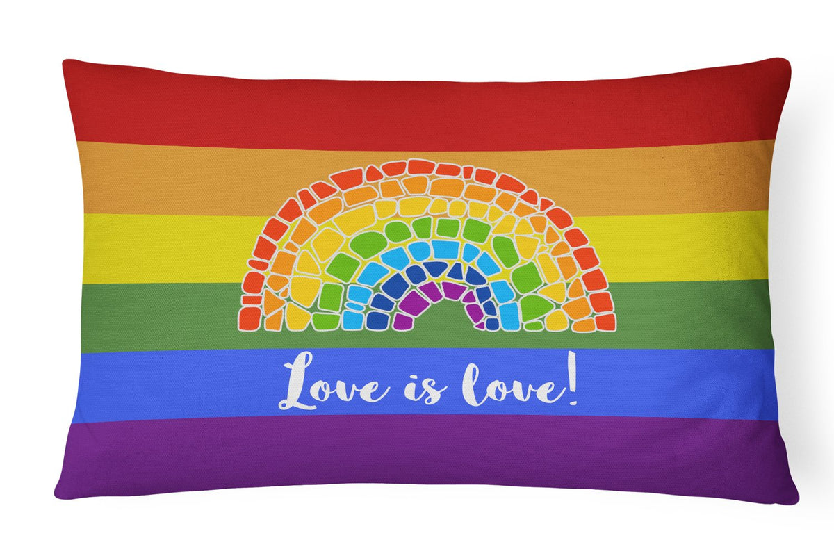Buy this Gay Pride Love is Love Mosaic Rainbow Canvas Fabric Decorative Pillow