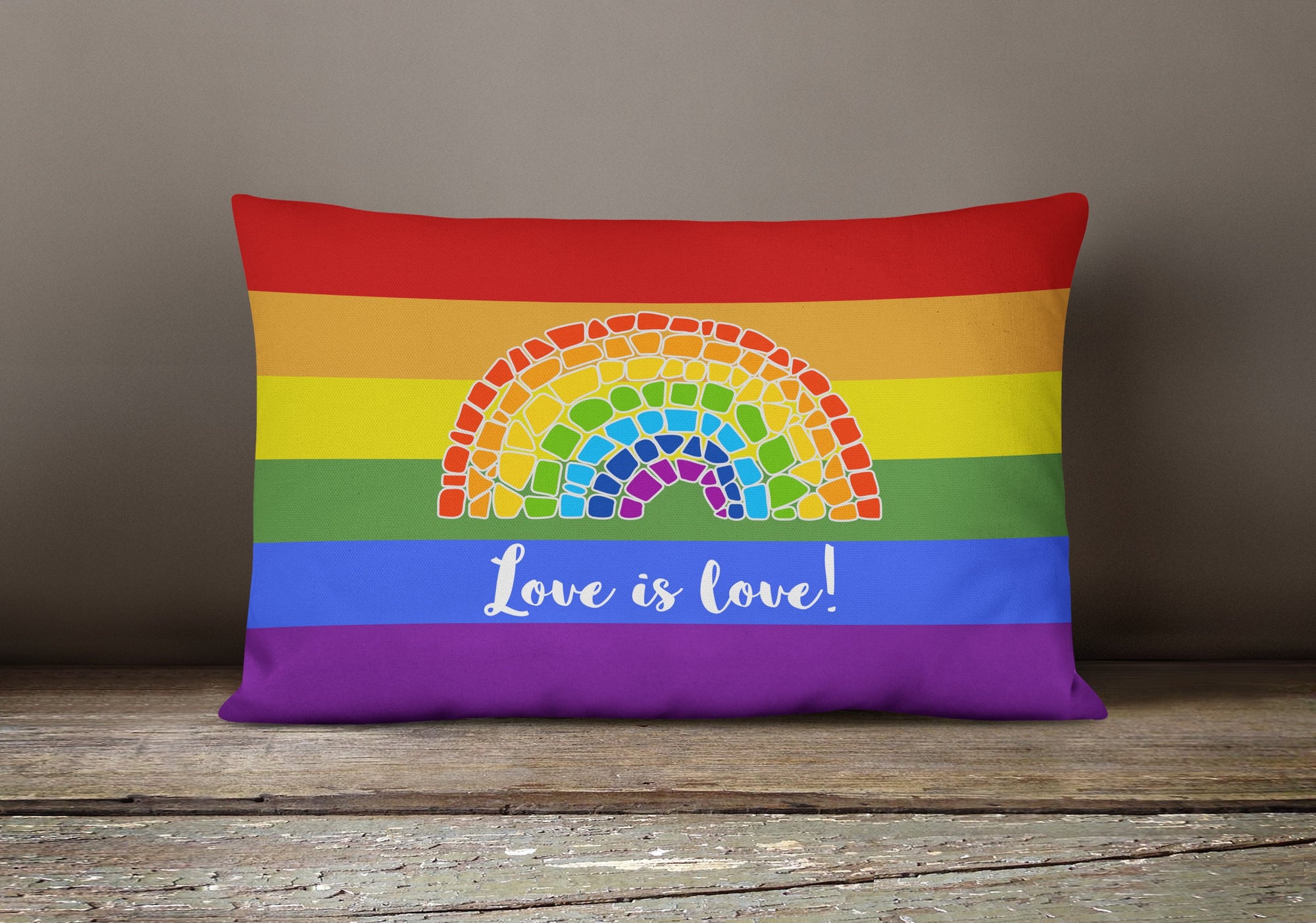 Gay Pride Love is Love Mosaic Rainbow Canvas Fabric Decorative Pillow - the-store.com