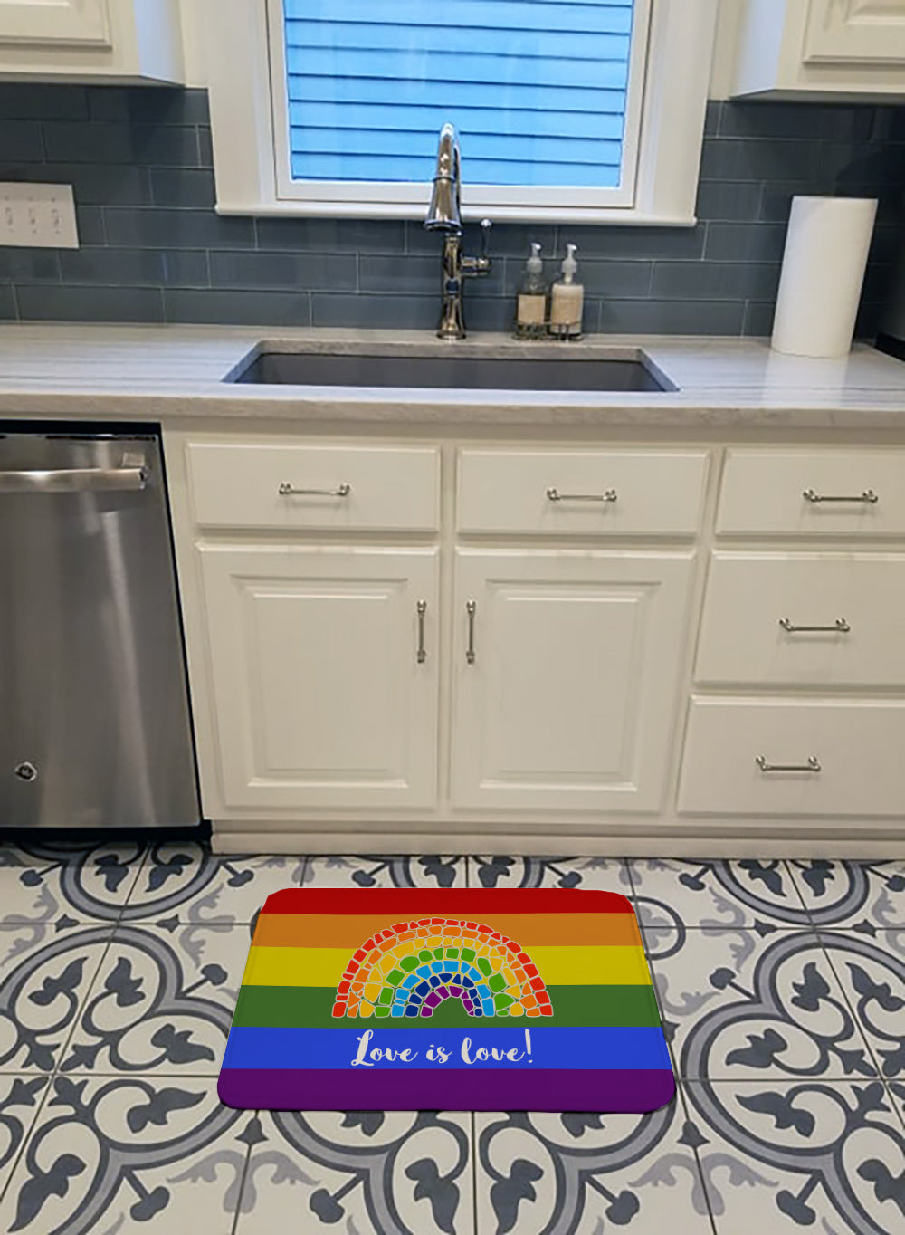 Gay Pride Love is Love Mosaic Rainbow Machine Washable Memory Foam Mat - the-store.com
