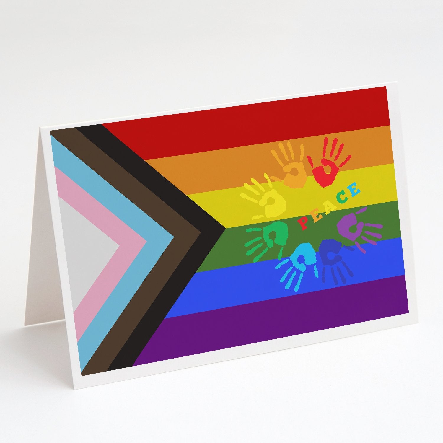 Buy this Gay Pride Peace Hands Progress Pride Greeting Cards and Envelopes Pack of 8