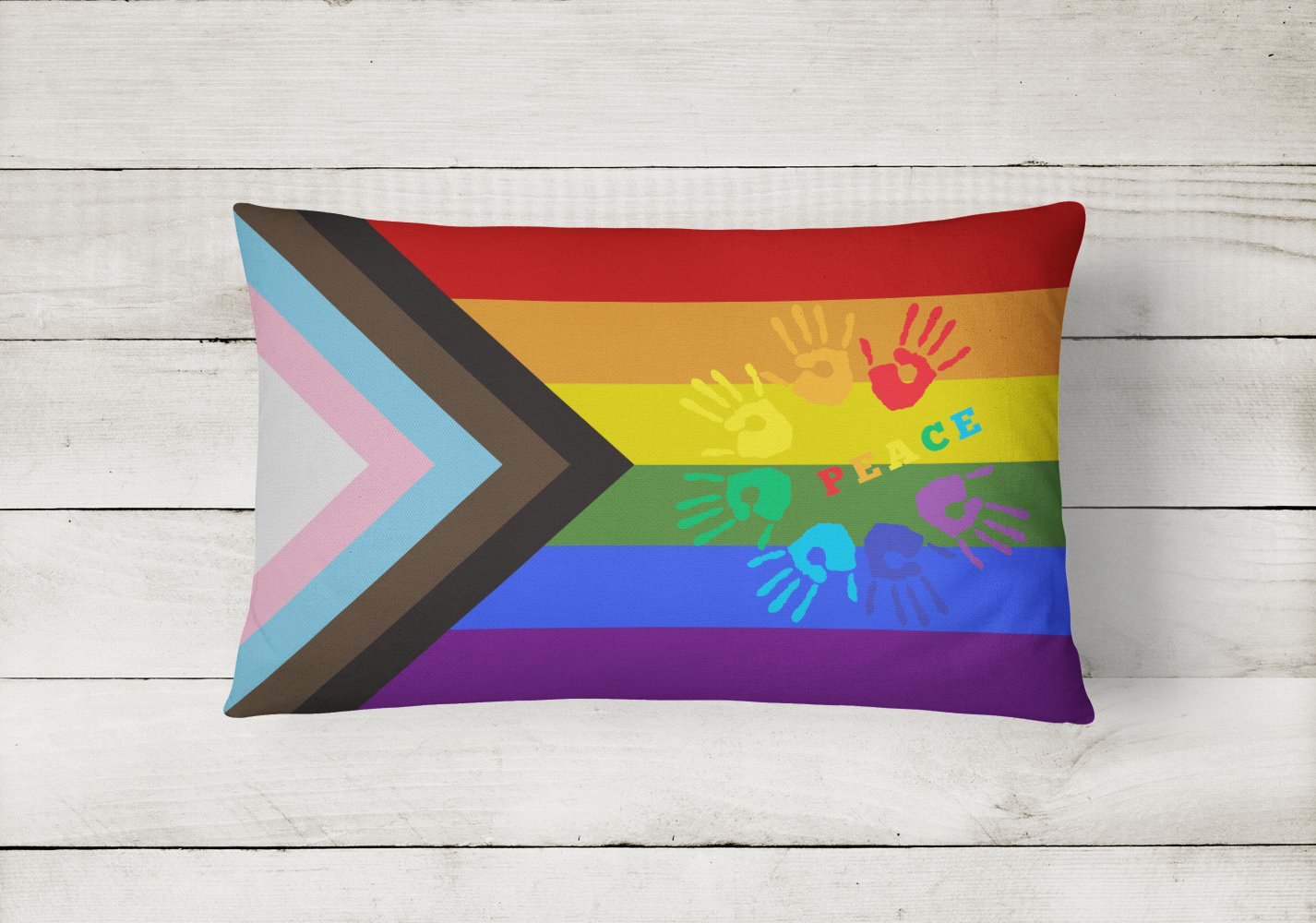 Gay Pride Peace Hands Progress Pride Canvas Fabric Decorative Pillow - the-store.com