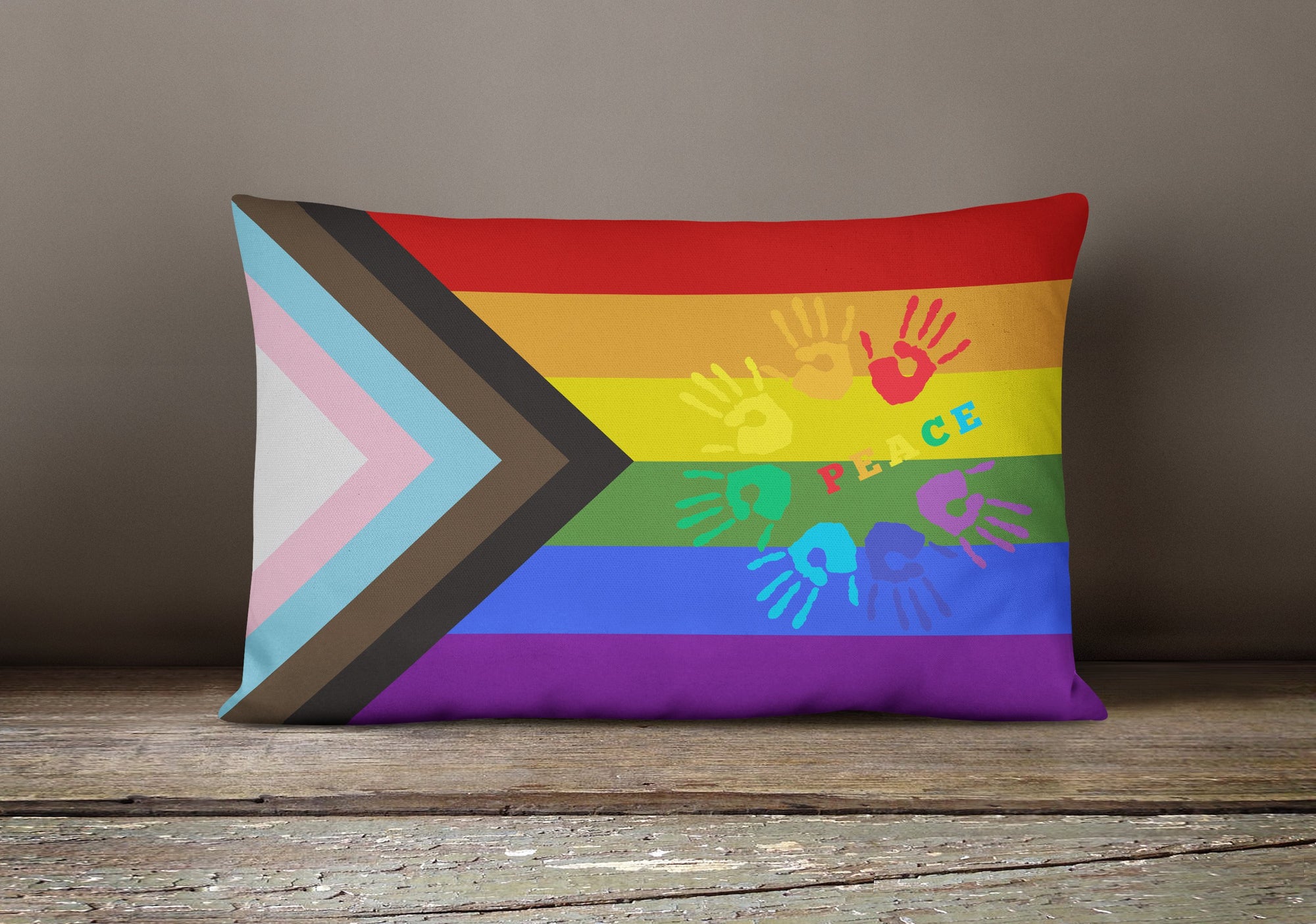 Gay Pride Peace Hands Progress Pride Canvas Fabric Decorative Pillow - the-store.com