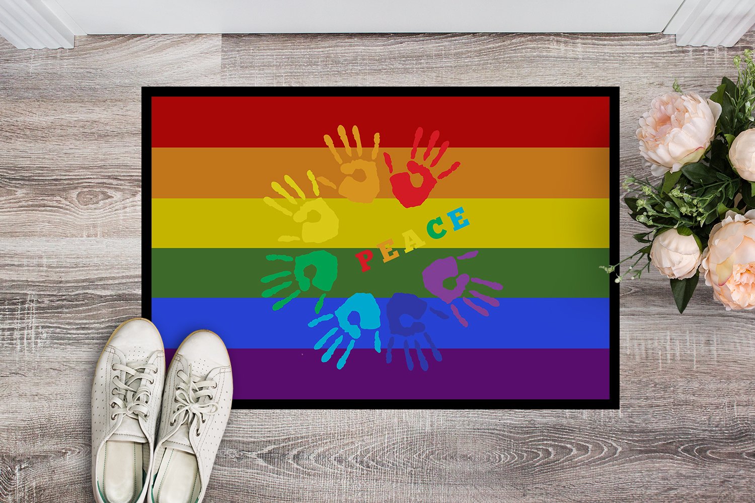 Gay Pride Peace Hands Indoor or Outdoor Mat 24x36 - the-store.com