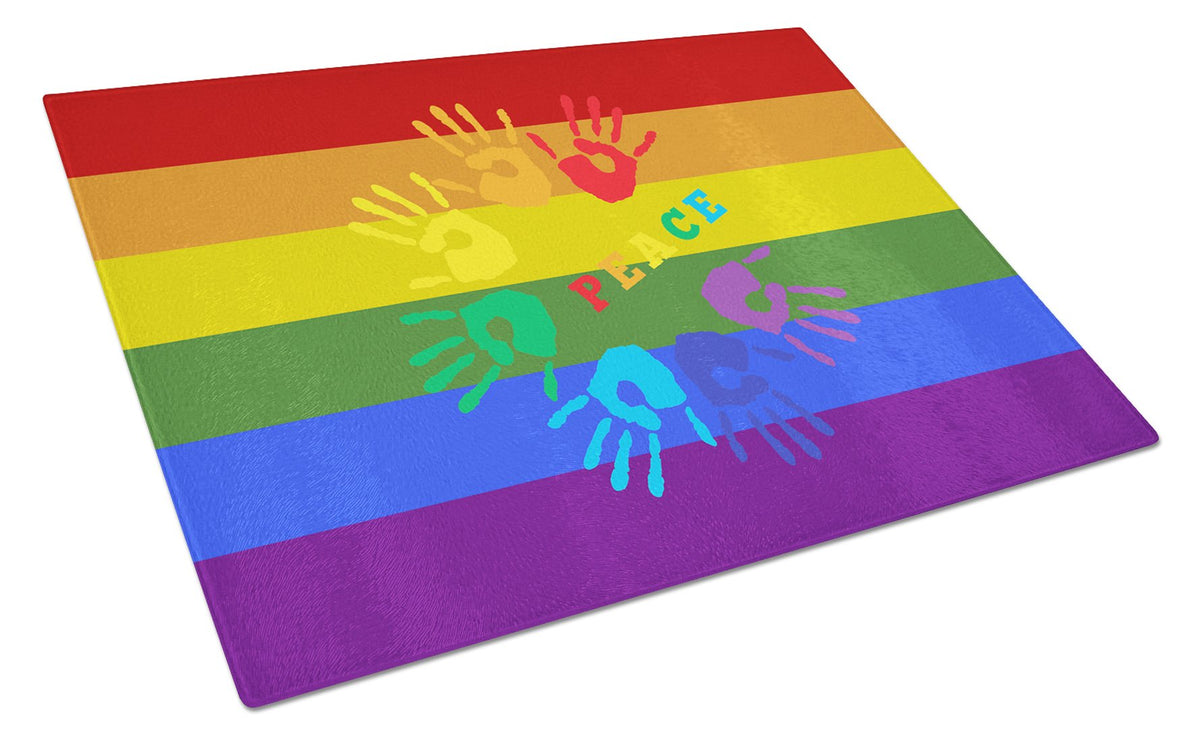 Buy this Gay Pride Peace Hands Glass Cutting Board Large