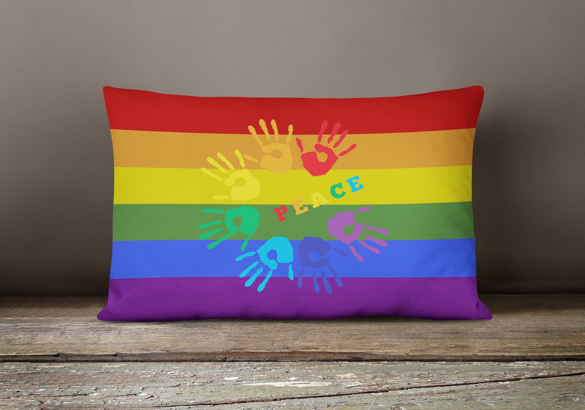 Gay Pride Peace Hands Canvas Fabric Decorative Pillow - the-store.com