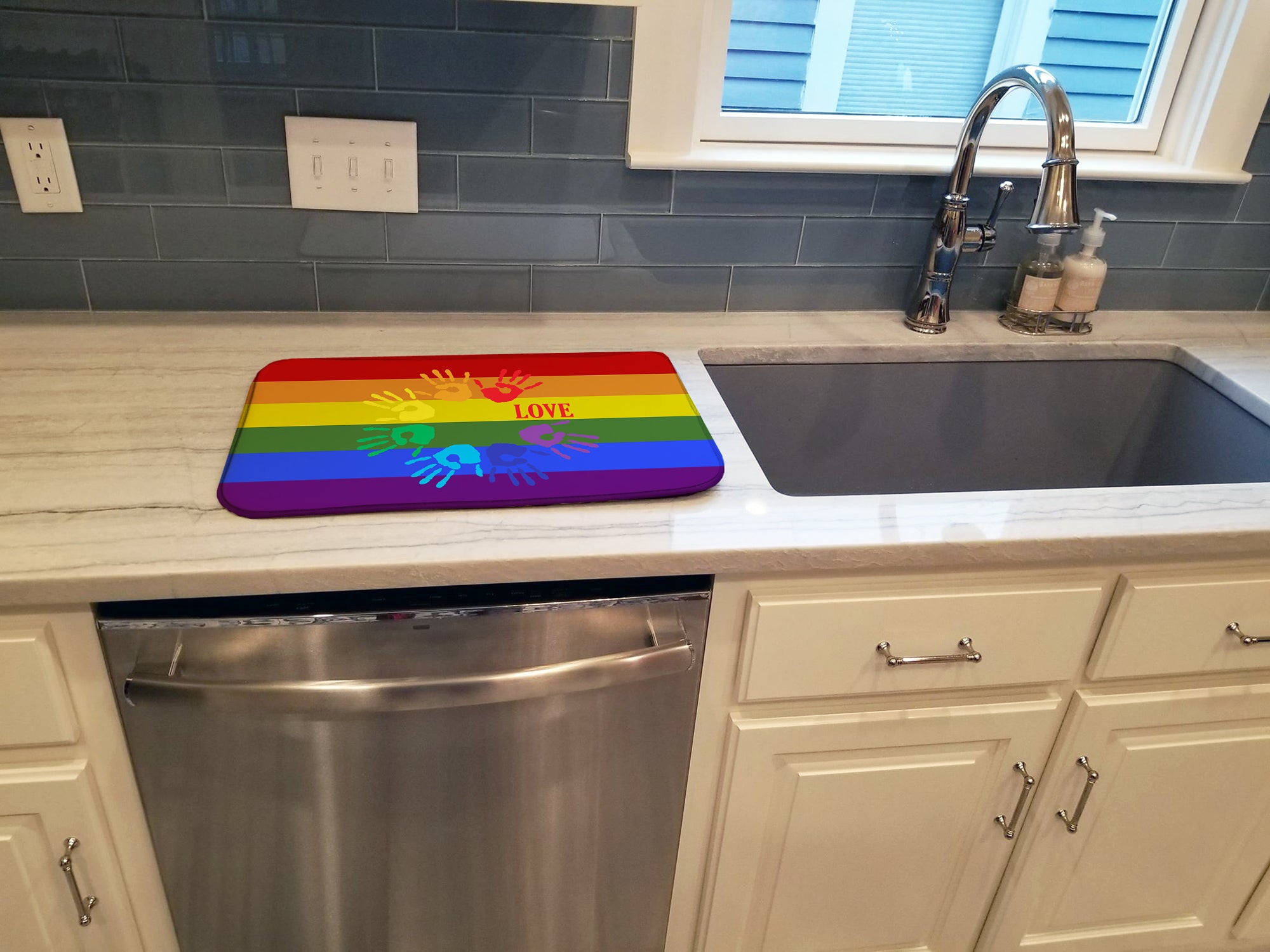 Gay Pride Love Hands Dish Drying Mat  the-store.com.