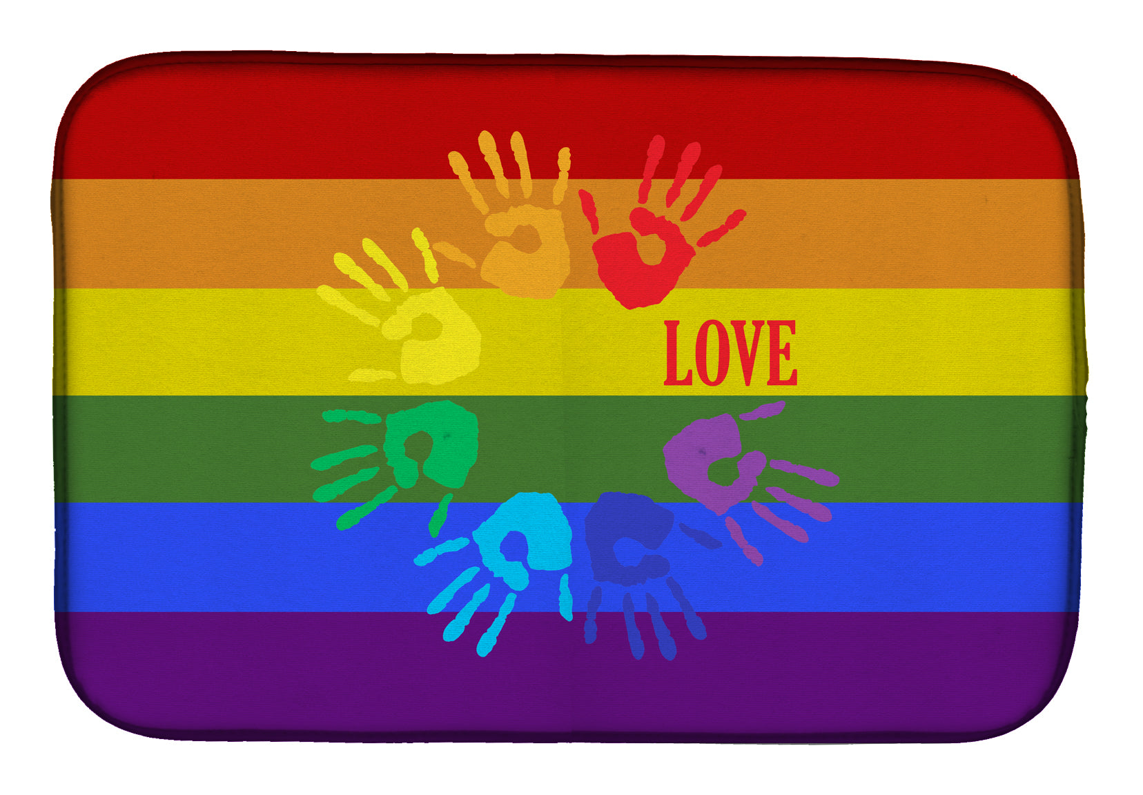 Gay Pride Love Hands Dish Drying Mat