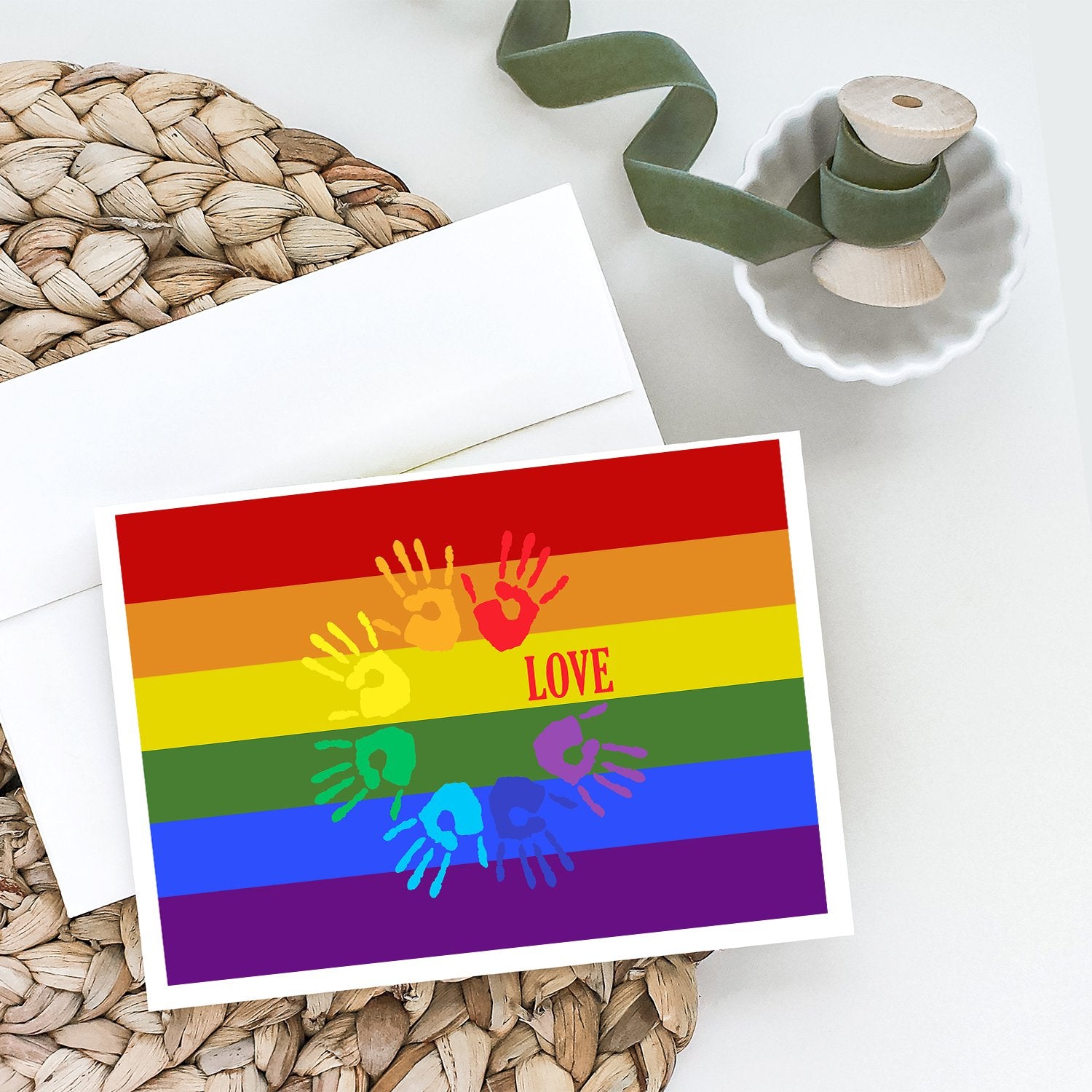 Buy this Gay Pride Love Hands Greeting Cards and Envelopes Pack of 8