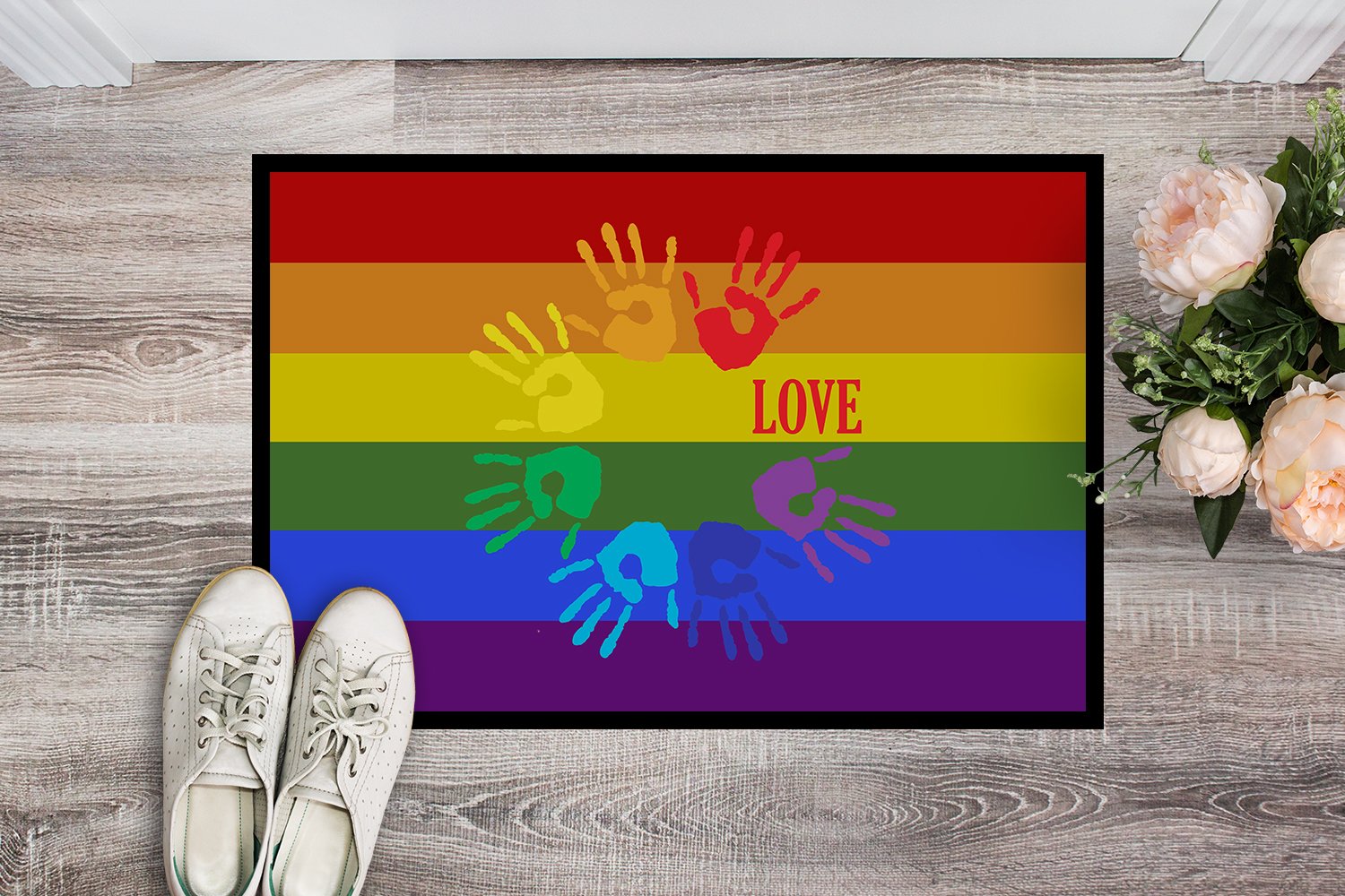 Gay Pride Love Hands Indoor or Outdoor Mat 24x36 - the-store.com