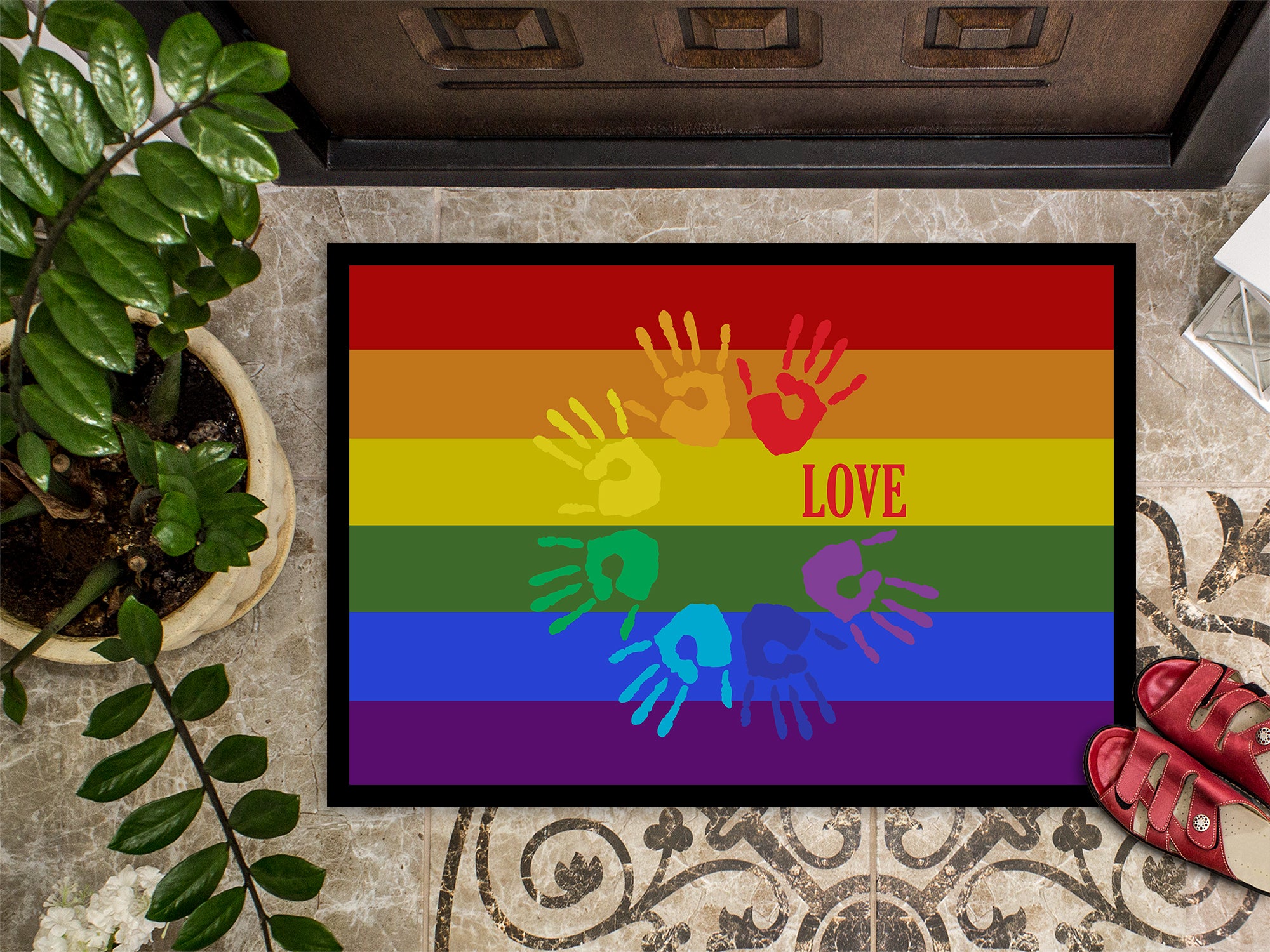 Gay Pride Love Hands Indoor or Outdoor Mat 18x27 - the-store.com