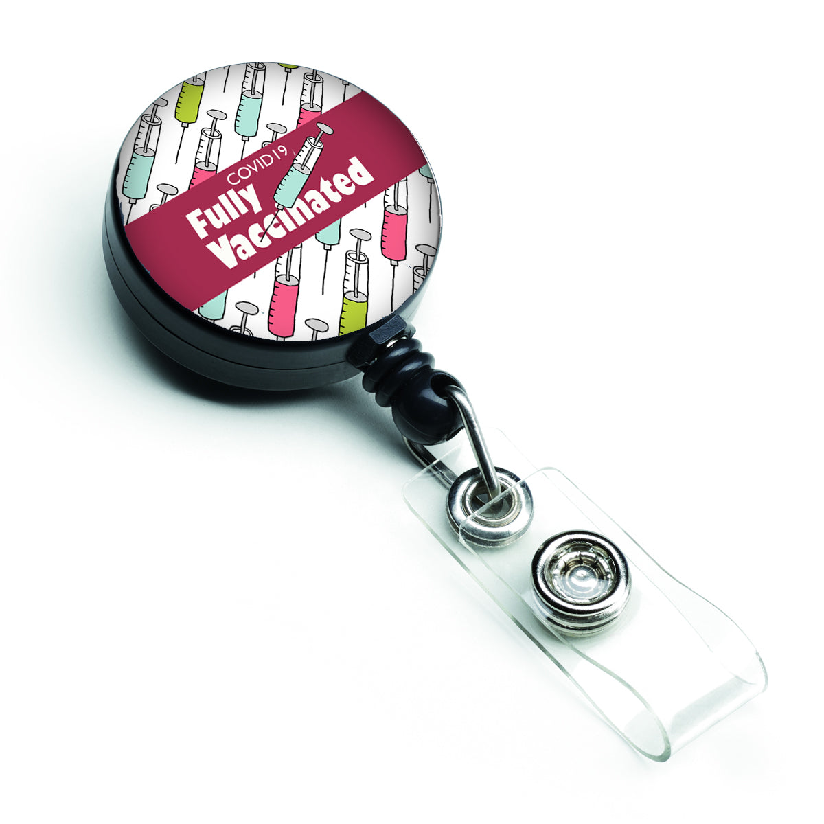 Covid 19 Fully Vaccinated Shot Multicolor Retractable Badge Reel  the-store.com.