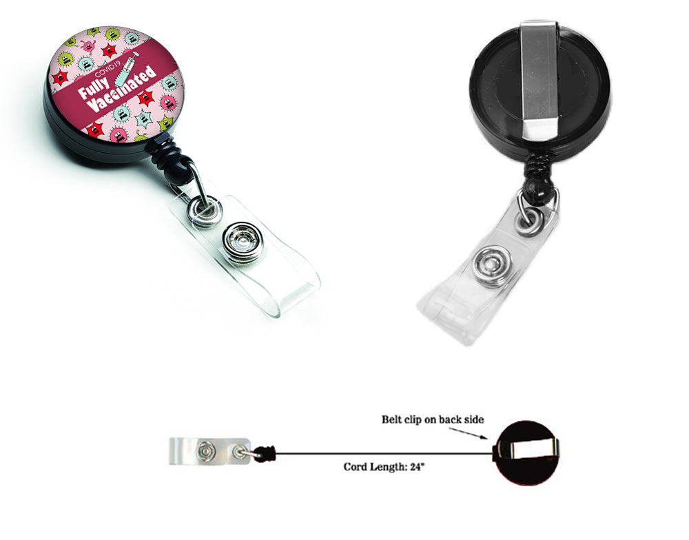 Covid 19 Fully Vaccinated Virus Pink Retractable Badge Reel  the-store.com.