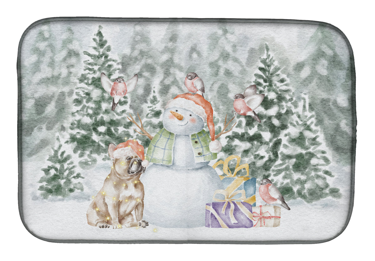 French Bulldog Fawn with Christmas Presents Dish Drying Mat