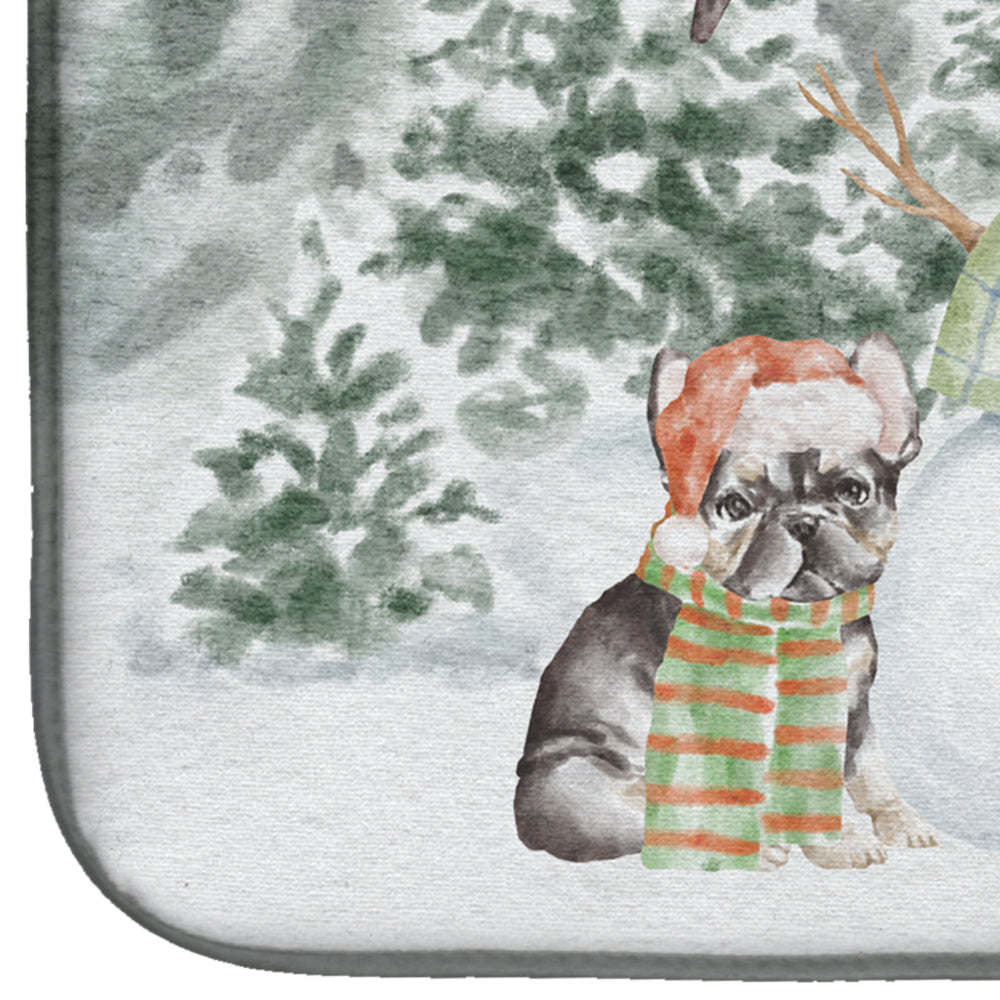 French Bulldog Brindle with Christmas Presents Dish Drying Mat
