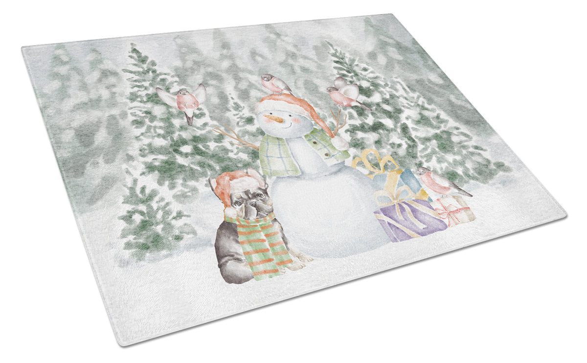 Buy this French Bulldog Brindle with Christmas Presents Glass Cutting Board Large