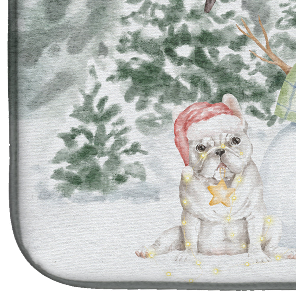 French Bulldog White with Christmas Presents Dish Drying Mat  the-store.com.