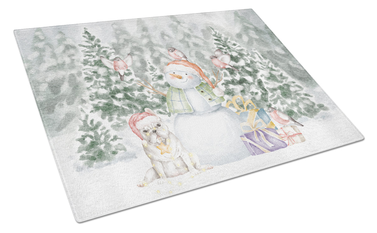Buy this French Bulldog White with Christmas Presents Glass Cutting Board Large