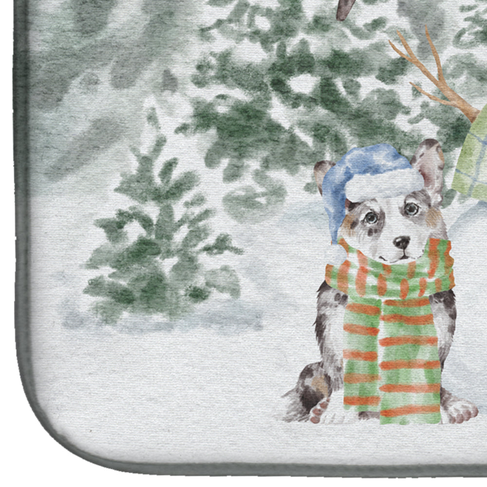 Corgi Blue Merle with Christmas Presents Dish Drying Mat  the-store.com.