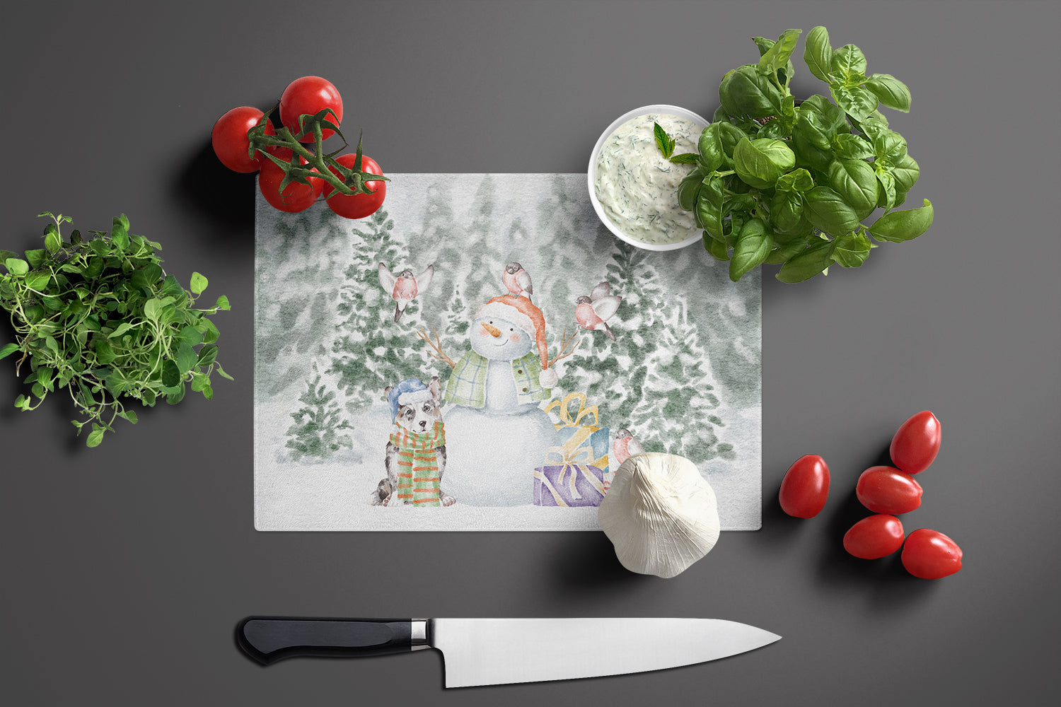 Corgi Blue Merle with Christmas Presents Glass Cutting Board Large - the-store.com