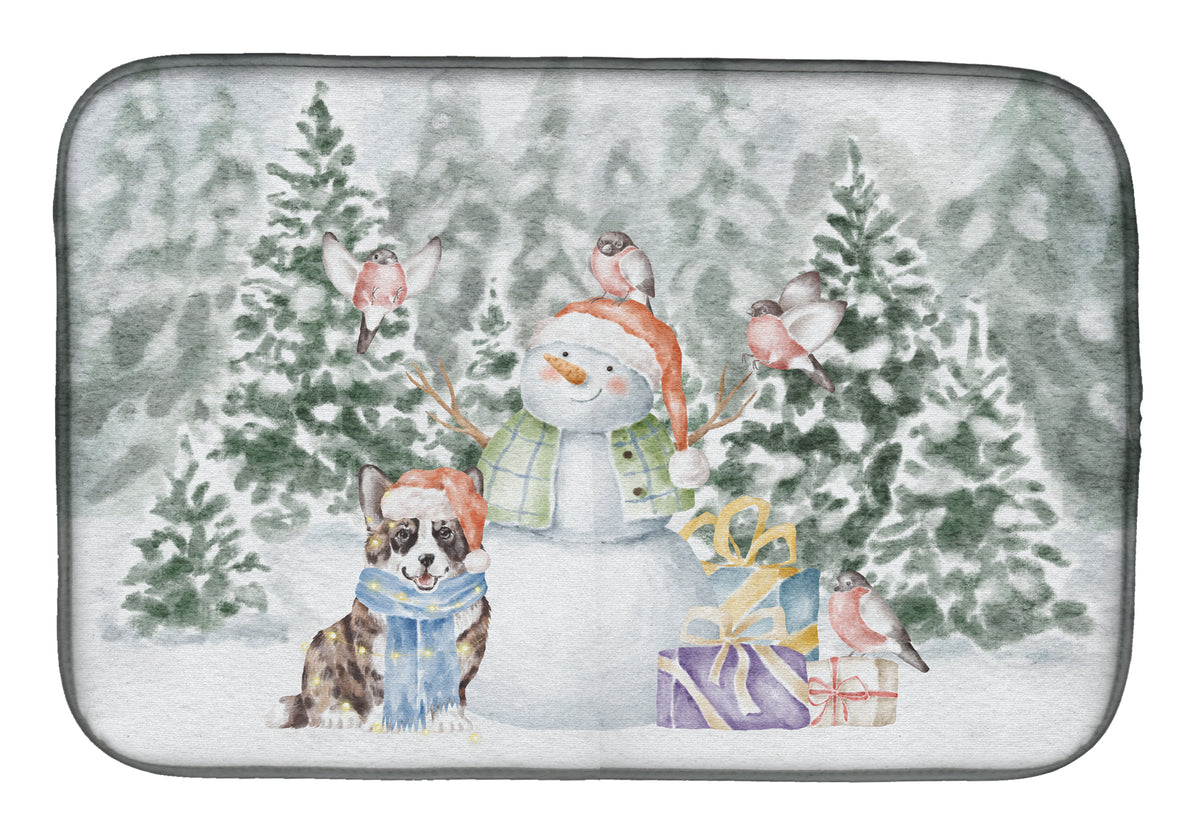 Corgi Blue Merle and Tan Points with Christmas Presents Dish Drying Mat  the-store.com.