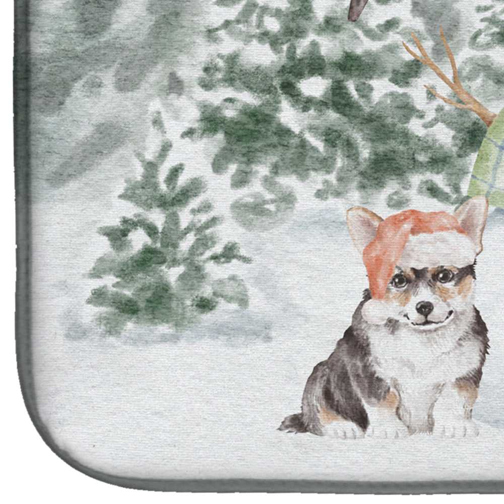 Corgi Puppy Black and Tan Points with Christmas Presents Dish Drying Mat