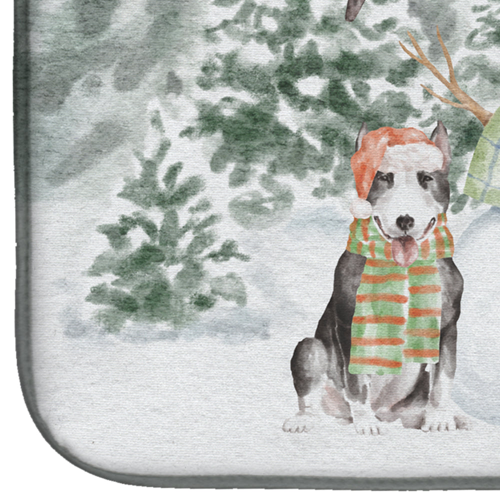 Bull Terrier Black and White with Christmas Presents Dish Drying Mat