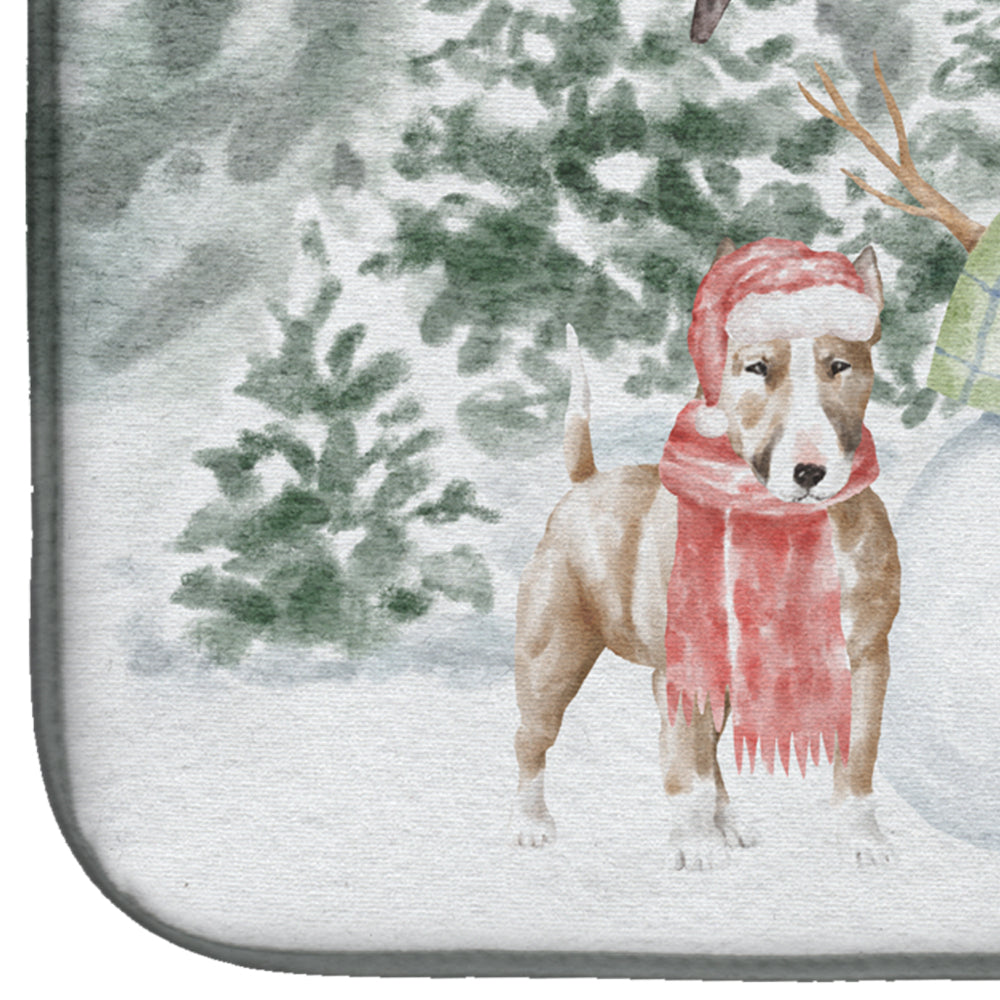 Bull Terrier Tan and White with Christmas Presents Dish Drying Mat  the-store.com.