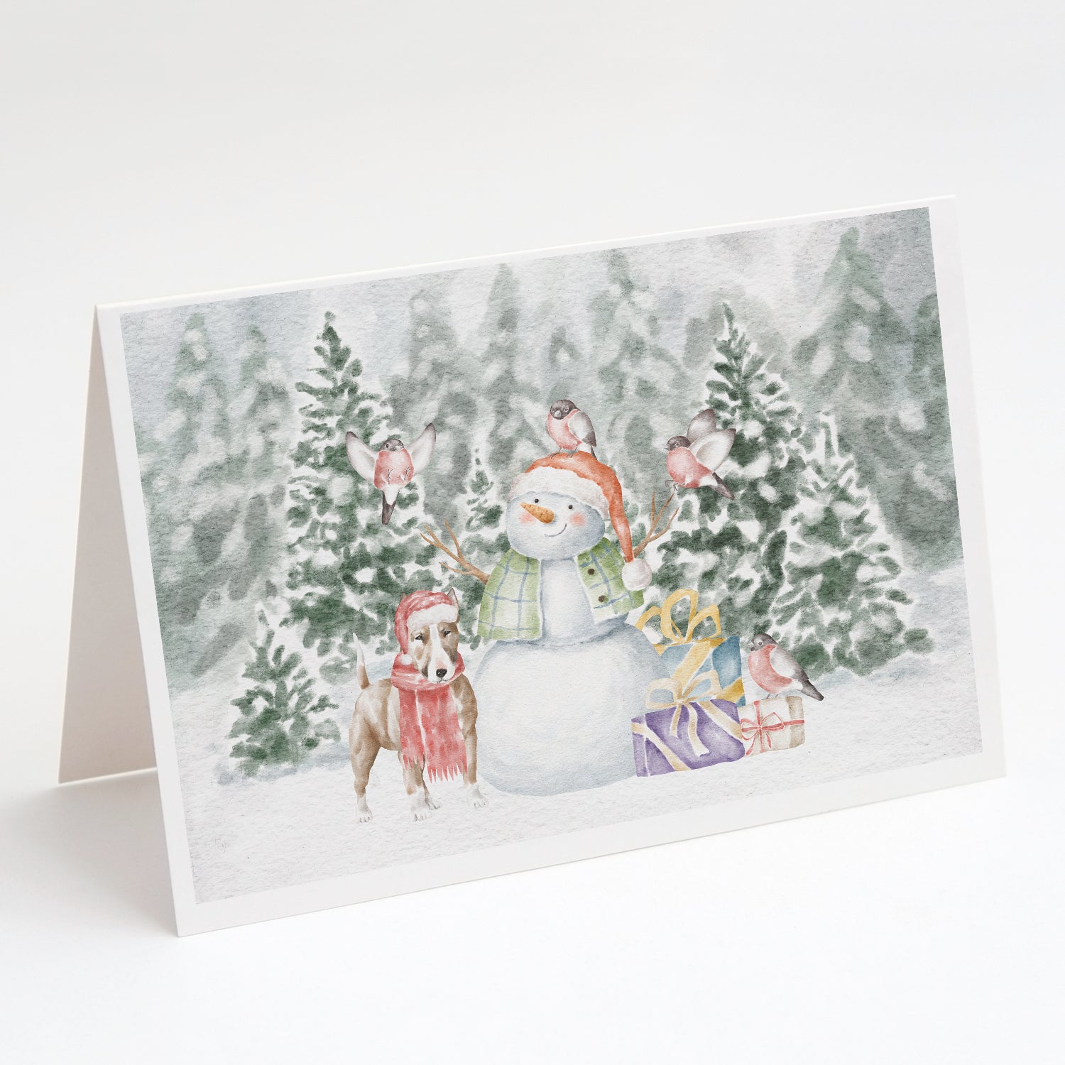 Buy this Bull Terrier Tan and White with Christmas Presents Greeting Cards and Envelopes Pack of 8