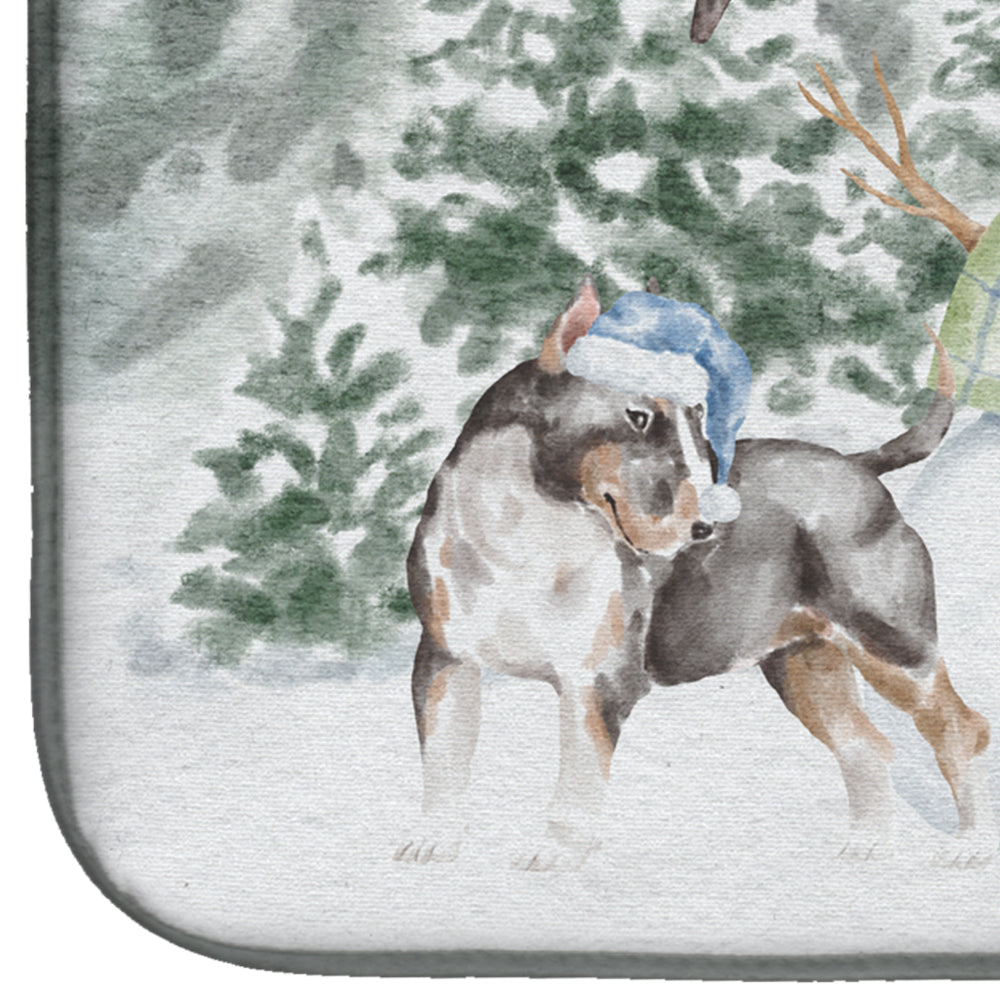 Bull Terrier Black Tan and White with Christmas Presents Dish Drying Mat
