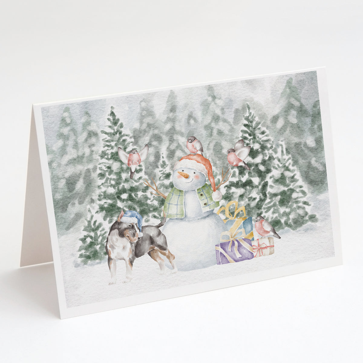 Buy this Bull Terrier Black Tan and White with Christmas Presents Greeting Cards and Envelopes Pack of 8