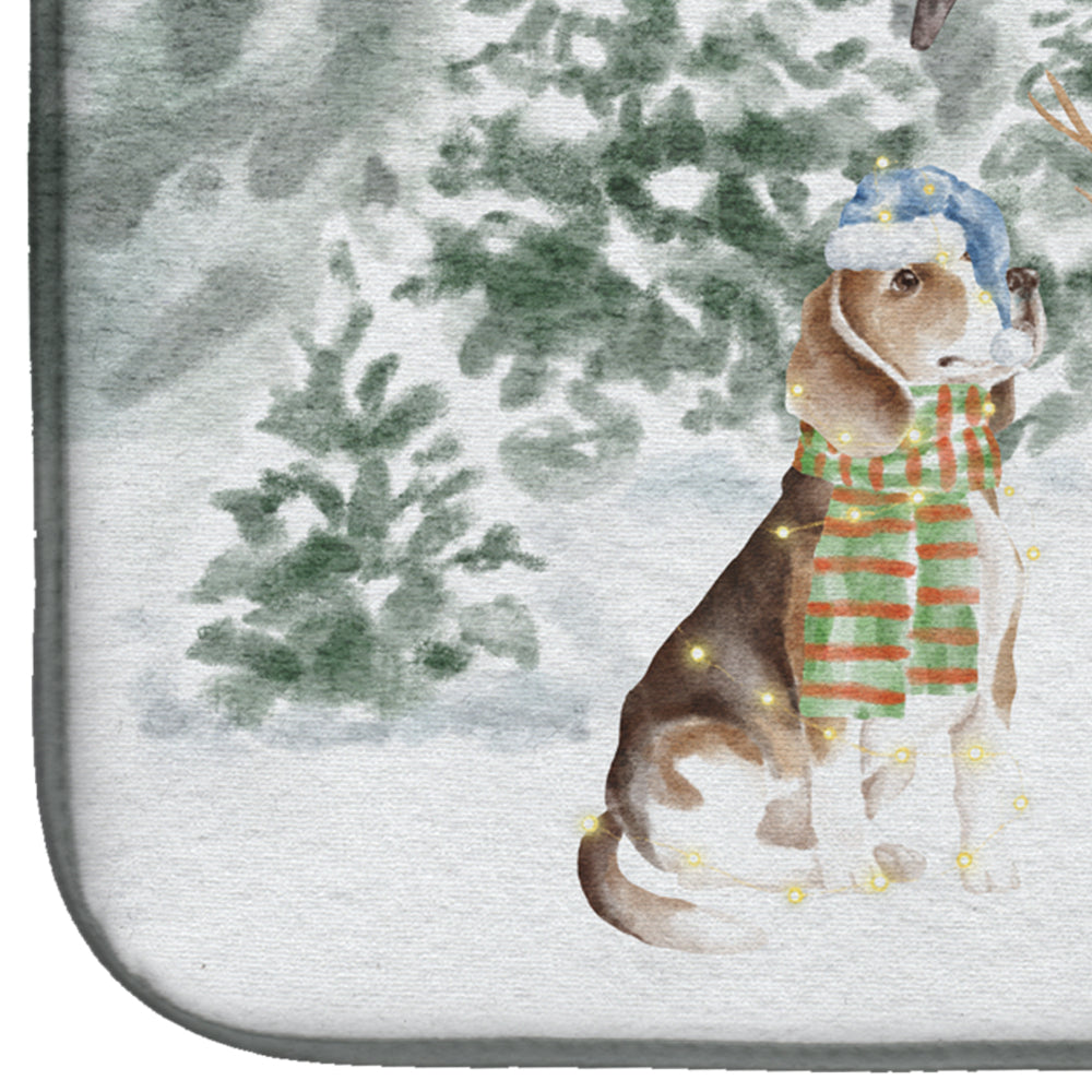Beagle Tricolor Side View with Christmas Presents Dish Drying Mat  the-store.com.