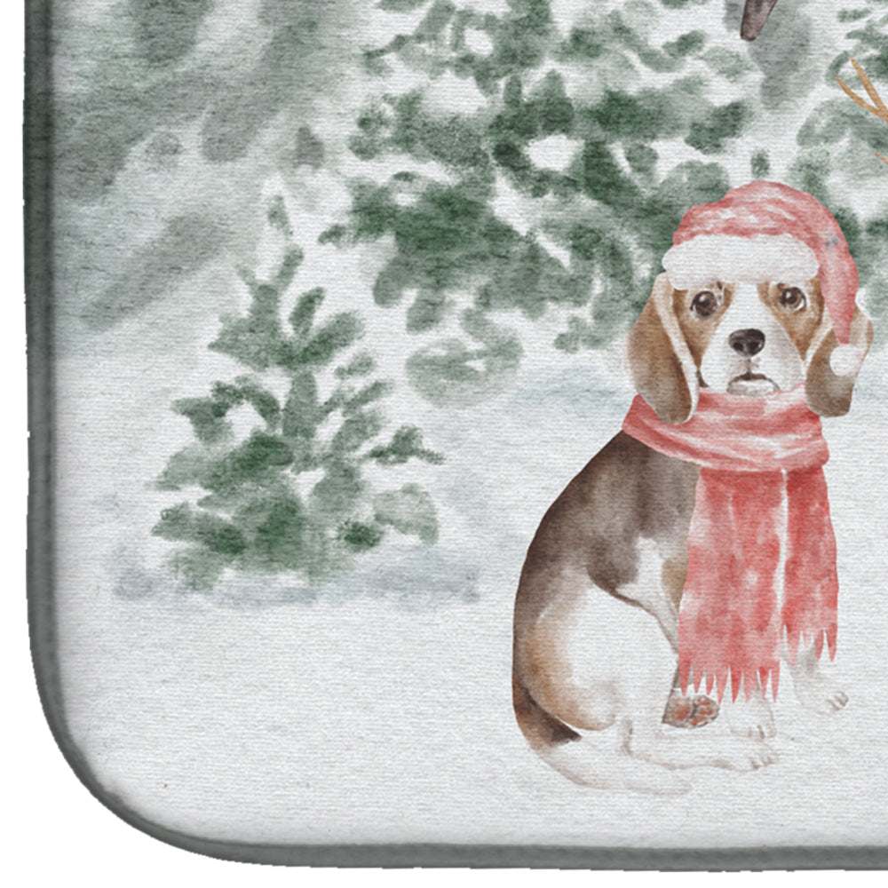 Beagle Tricolor with Christmas Presents Dish Drying Mat