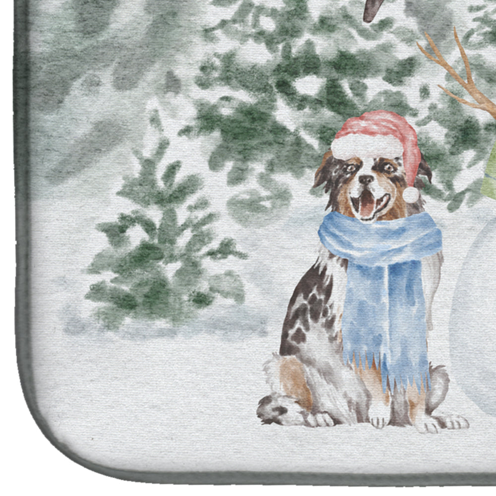 Australian Shepherd Blue Merle and Tan with Christmas Presents Dish Drying Mat  the-store.com.