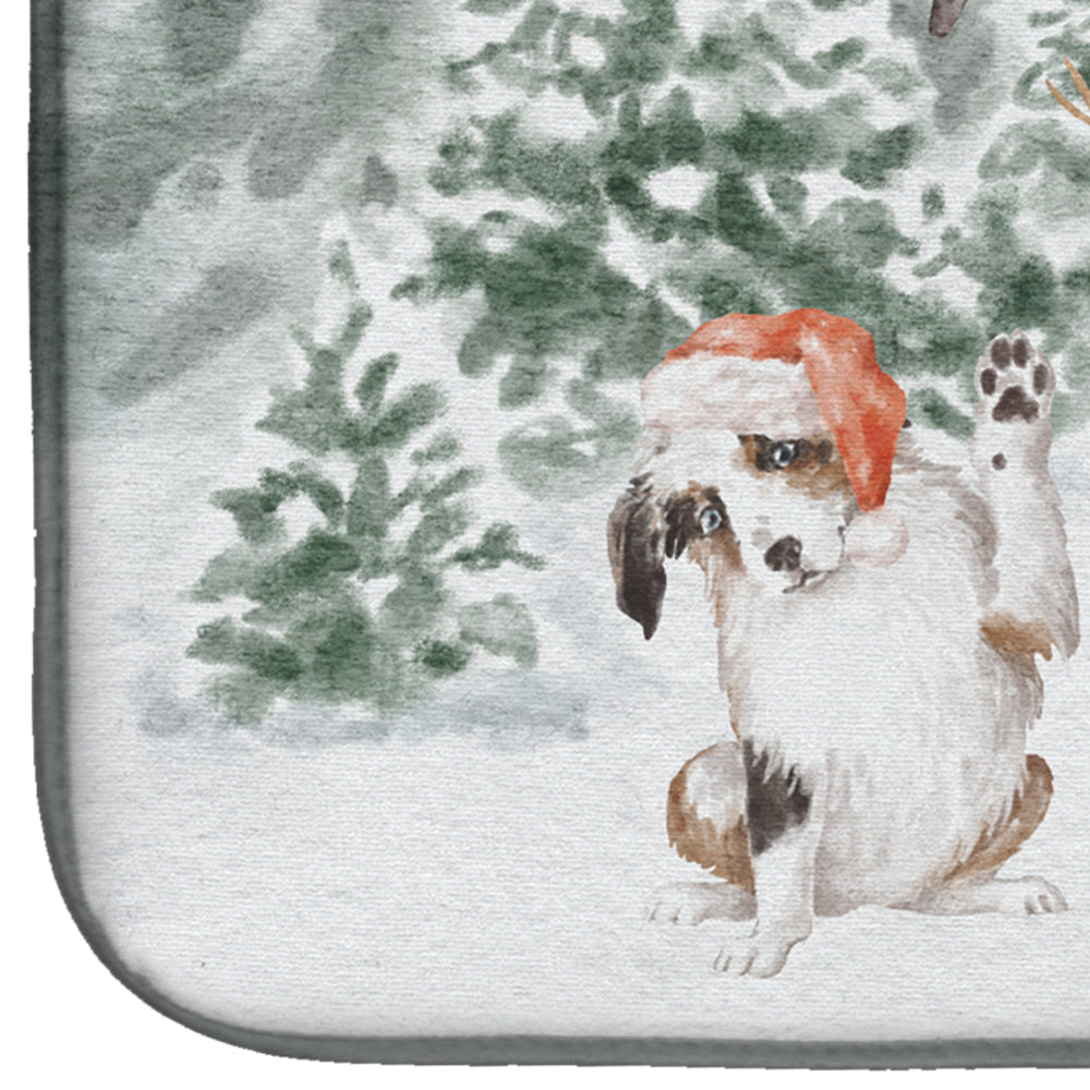 Australian Shepherd Puppy Black White and Tan with Christmas Presents Dish Drying Mat
