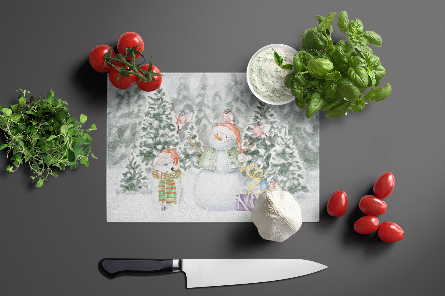 Samoyed Puppy with Christmas Presents Glass Cutting Board Large - the-store.com