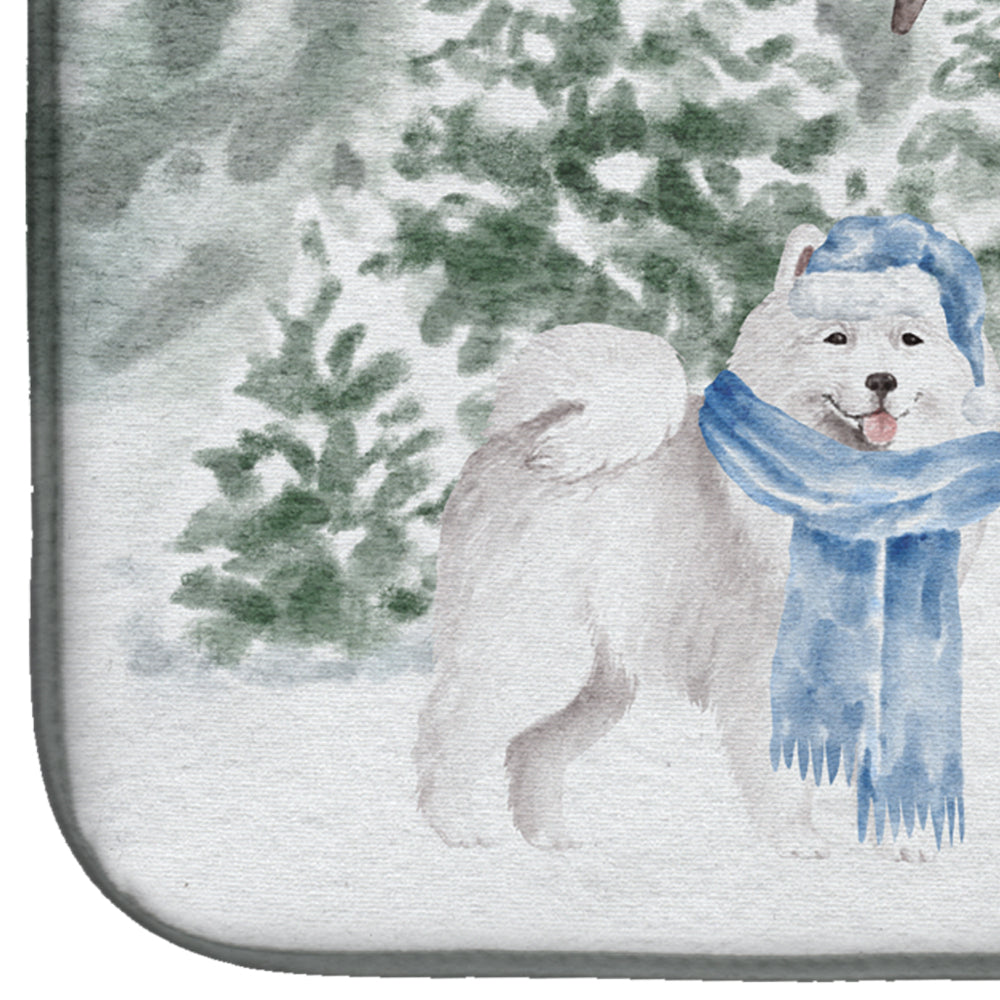 Samoyed Standing with Christmas Presents Dish Drying Mat