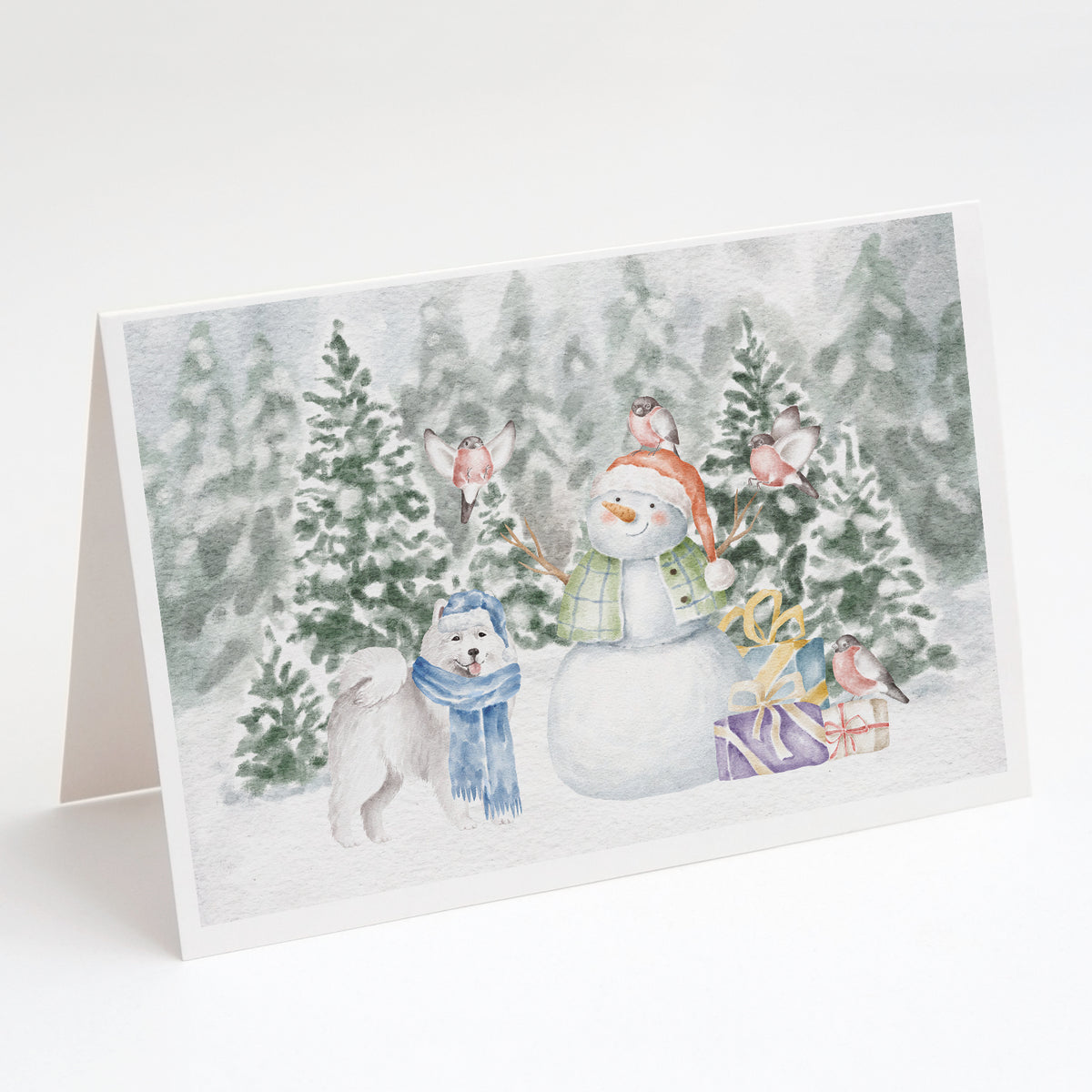 Buy this Samoyed Standing with Christmas Presents Greeting Cards and Envelopes Pack of 8