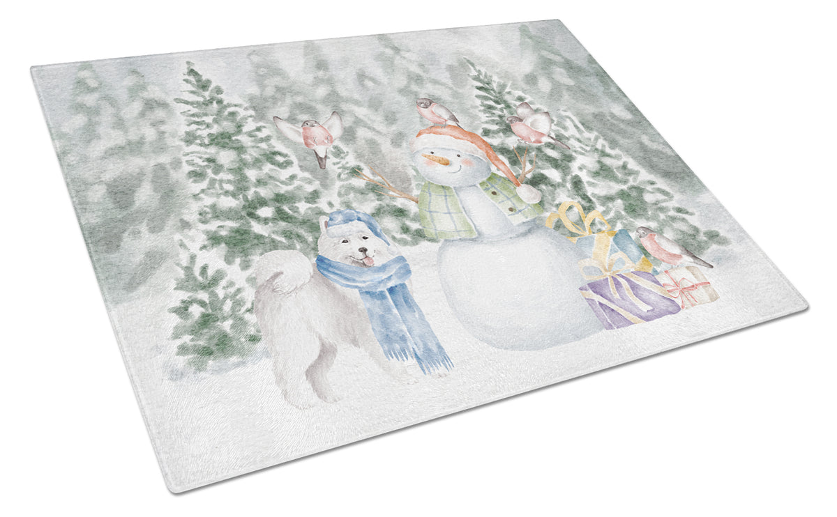 Buy this Samoyed Standing with Christmas Presents Glass Cutting Board Large