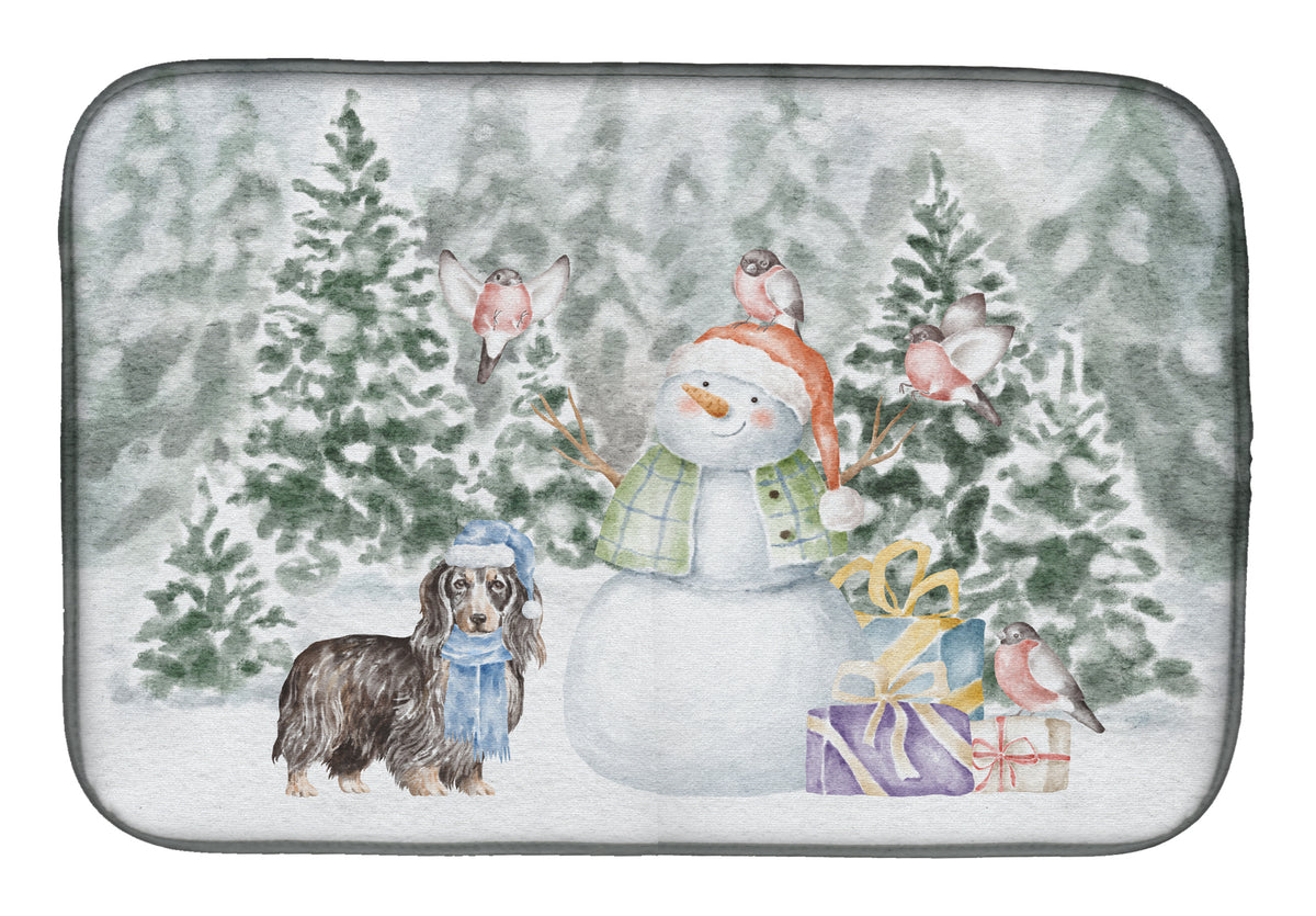 Dachshund Longhaired with Christmas Presents Dish Drying Mat