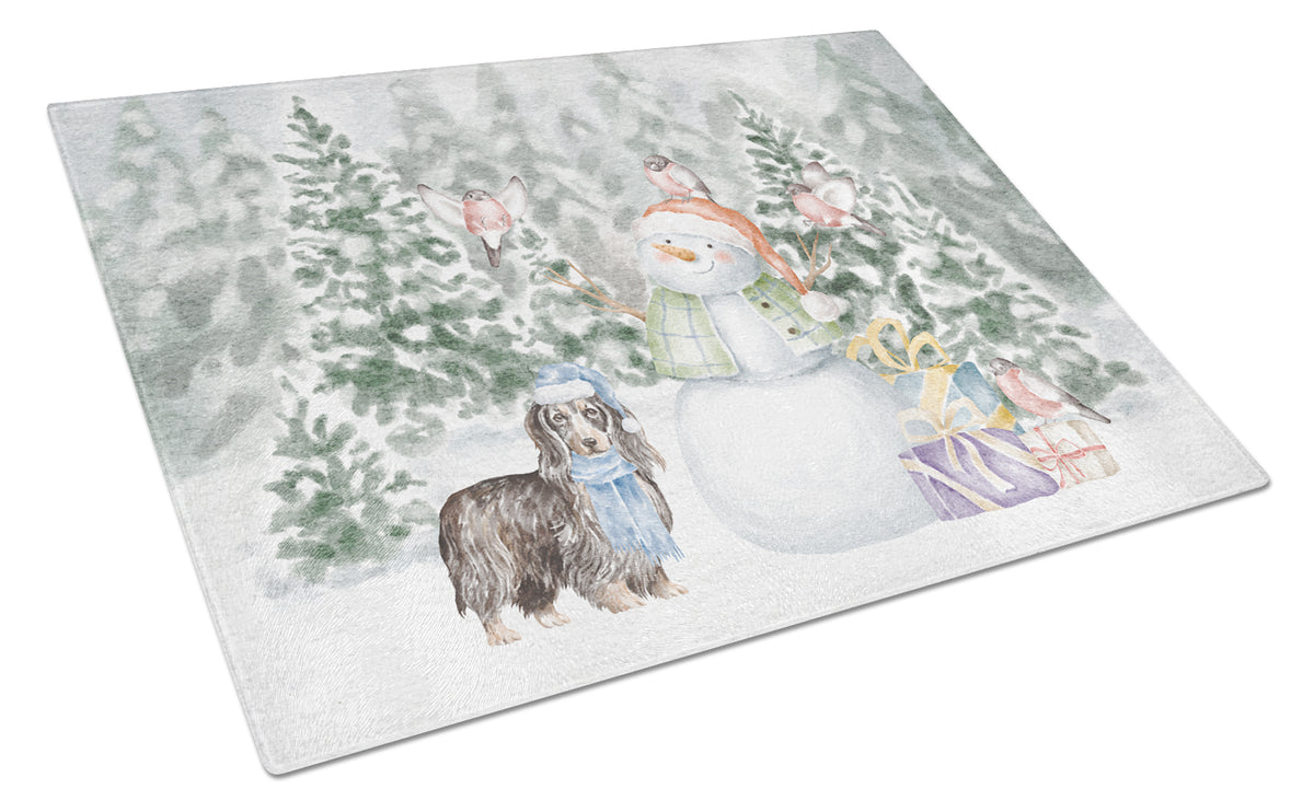 Buy this Dachshund Longhaired with Christmas Presents Glass Cutting Board Large