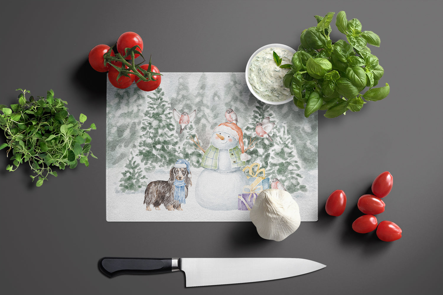 Dachshund Longhaired with Christmas Presents Glass Cutting Board Large - the-store.com