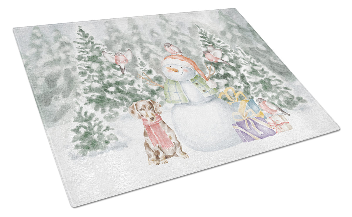 Buy this Dachshund Dappled with Christmas Presents Glass Cutting Board Large