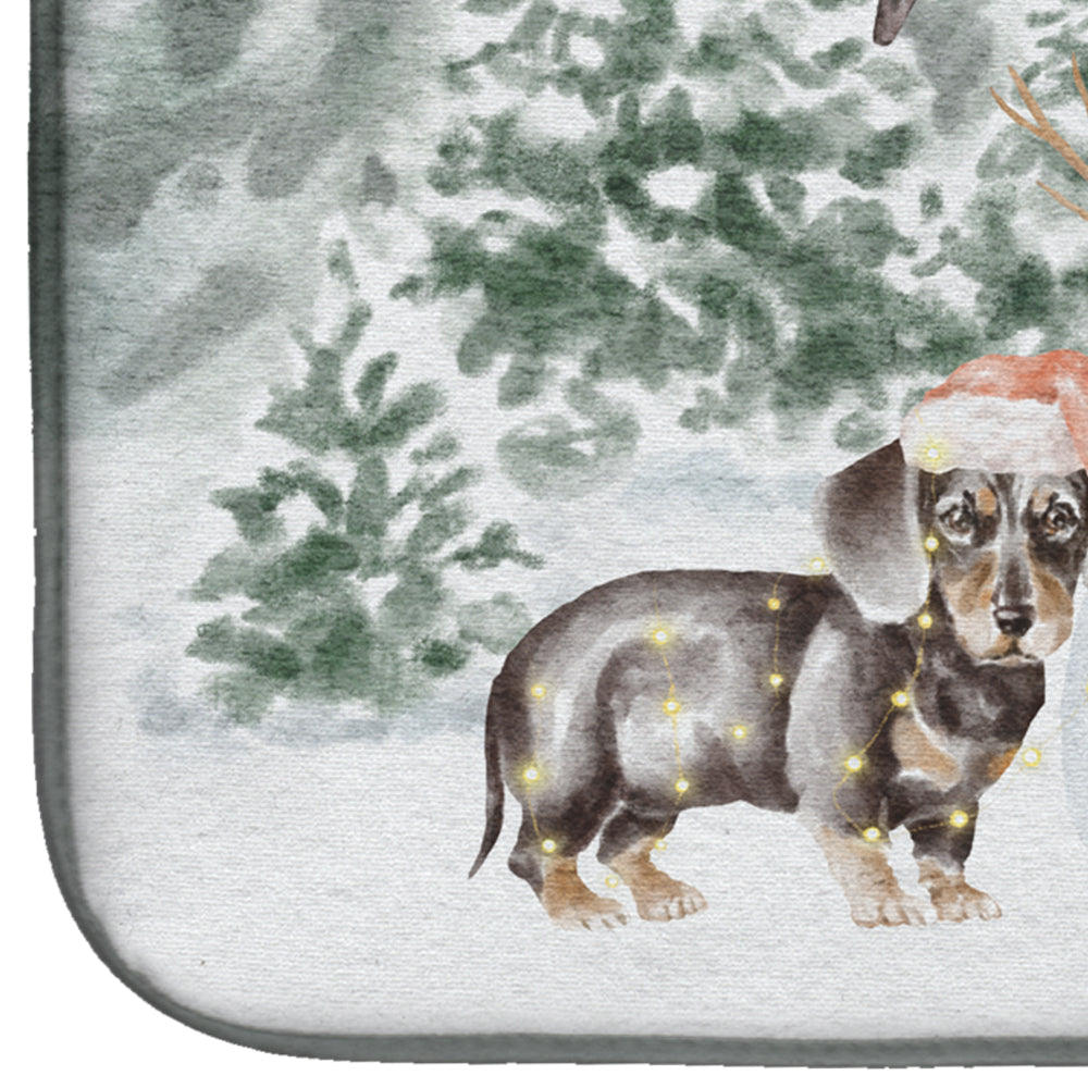 Dachshund Black and Tan Standing with Christmas Presents Dish Drying Mat  the-store.com.