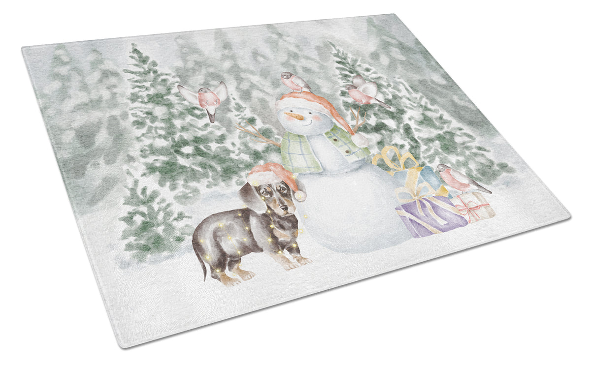 Buy this Dachshund Black and Tan Standing with Christmas Presents Glass Cutting Board Large