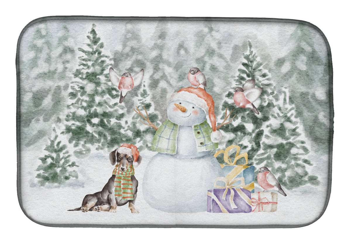 Dachshund Black and Tan Sitting with Christmas Presents Dish Drying Mat