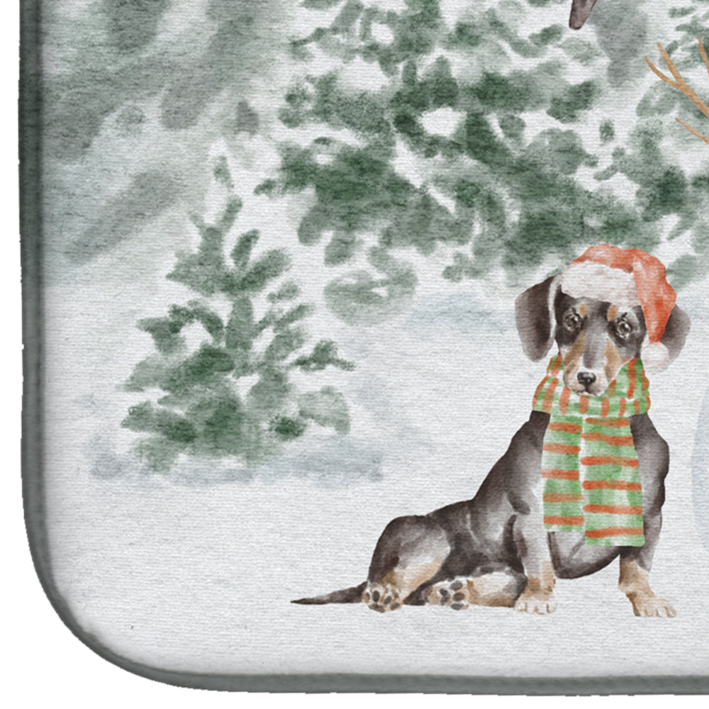 Dachshund Black and Tan Sitting with Christmas Presents Dish Drying Mat  the-store.com.