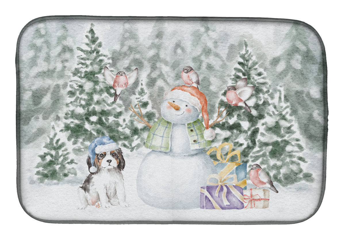 Cavalier King Charles Spaniel Tricolor Puppy with Christmas Presents Dish Drying Mat  the-store.com.
