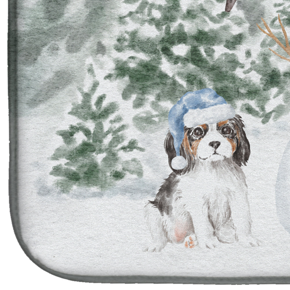 Cavalier King Charles Spaniel Tricolor Puppy with Christmas Presents Dish Drying Mat  the-store.com.