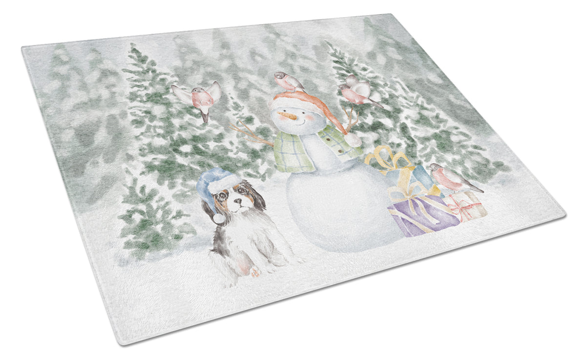 Buy this Cavalier King Charles Spaniel Tricolor Puppy with Christmas Presents Glass Cutting Board Large