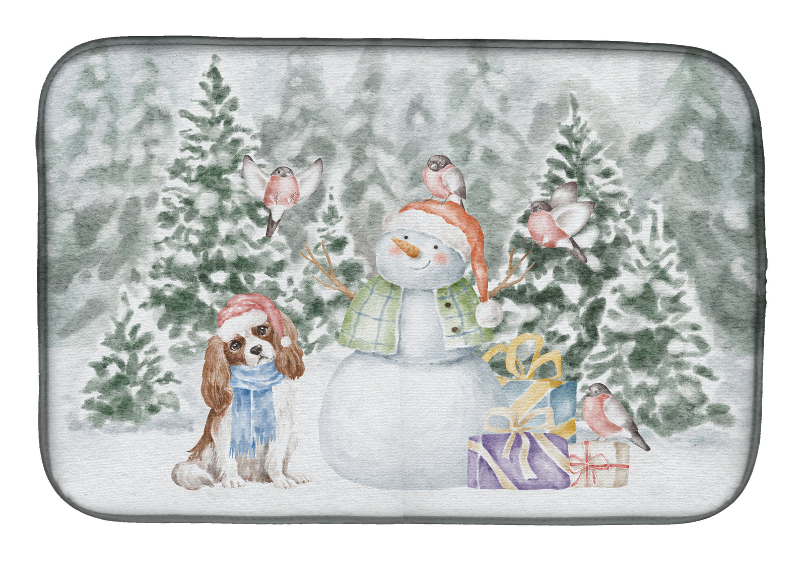 Cavalier King Charles Spaniel Blenheim with Christmas Presents Dish Drying Mat  the-store.com.